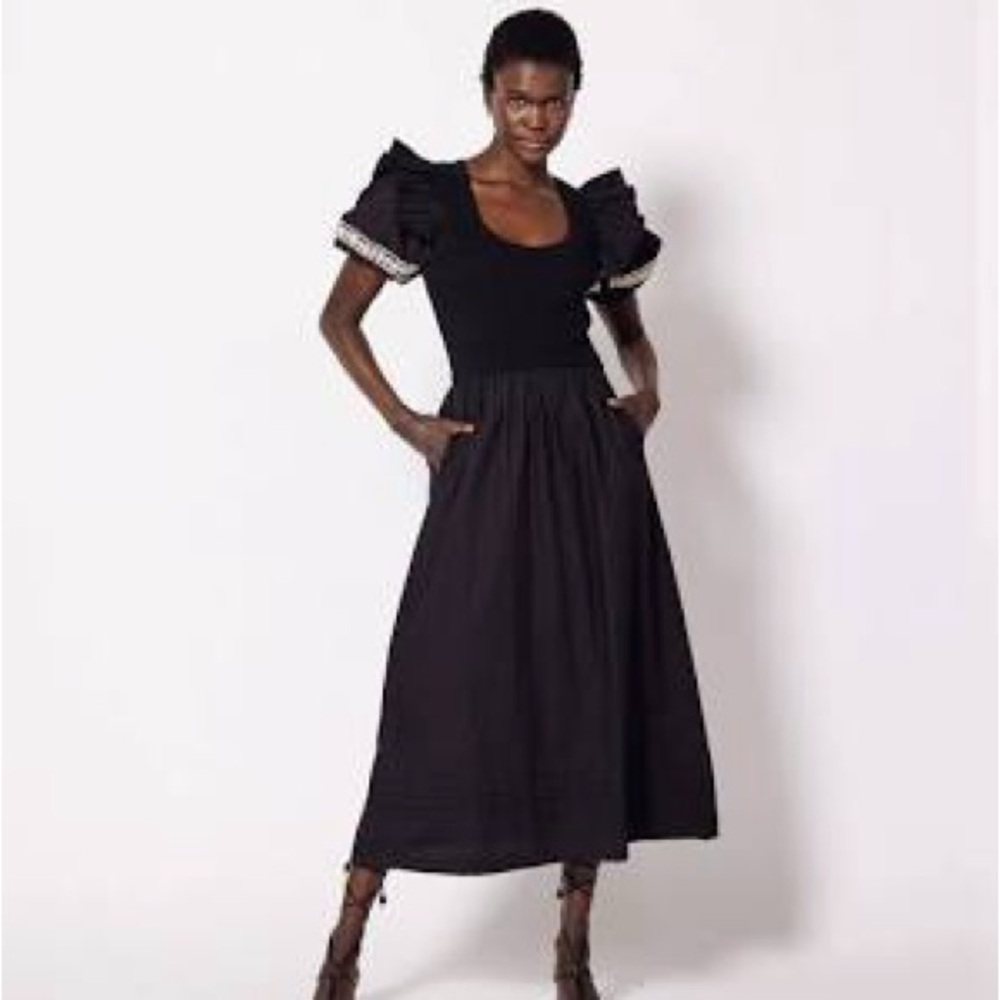 Cleobella Selma black scoop neck midi dress size small